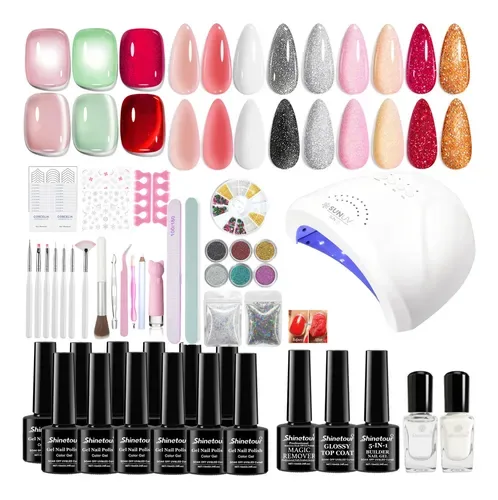 SHINETOUR Kit lámpara UV/LED + 12 geles semipermanentes con top y base (kits de uñas), foto de la publicación en Mercado Libre