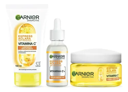 Garnier Kit rutina anti manchas Express Aclara: limpiador, sérum y crema FPS 30 (sérums y cremas), foto de la publicación en Mercado Libre