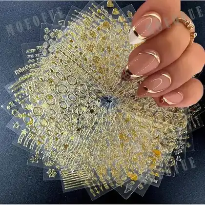 Moeofue Stickers dorados para uñas, 1000+ diseños (nail art), foto de la publicación en Mercado Libre